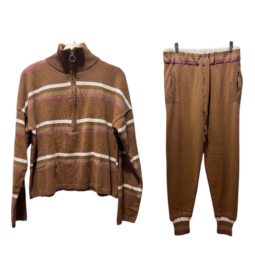 Jen's Pirate Booty Striped Quarter Zip Sweater Jogger Pants Set‎ Women's Large